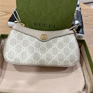Gucci Beige GG Canvas Shoulder Bag with Gold Hardware